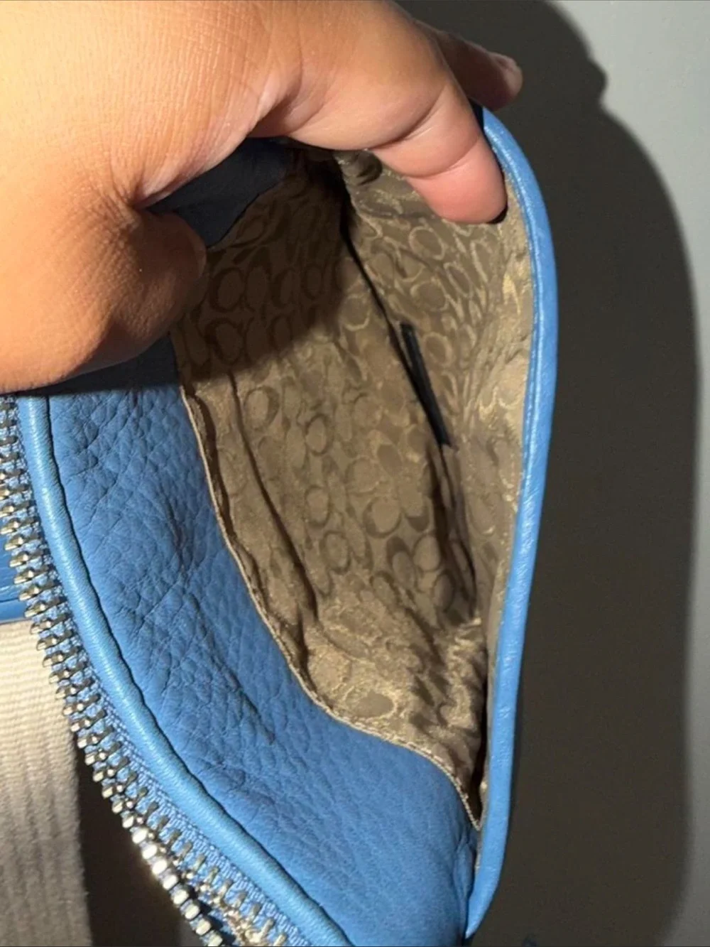 Coach Blue Pebbled Leather Crossbody with Stud Accents
